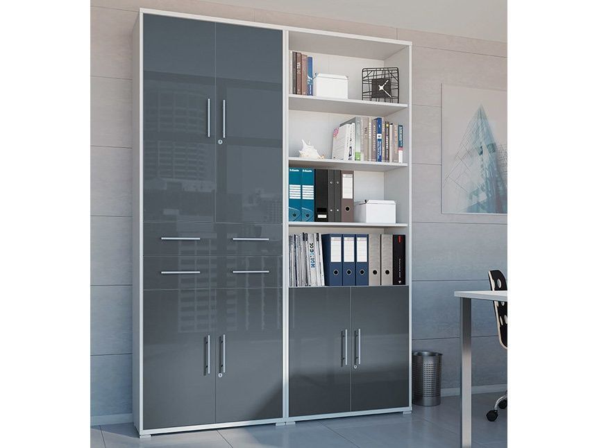 Шафа REG4D2S/220 OFFICE LUX BRW світло-сірий / графіт скло S363-REG4D2S/220-JSZ/GF фото меблі