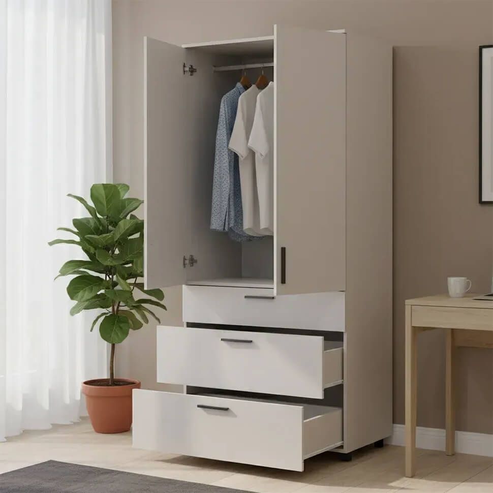 Шкаф для одежды Торн Doros (Дорос) 2 ДСП/3Ш (штанга) 90х51,6х200 см кашемир 44900449 фото мебель