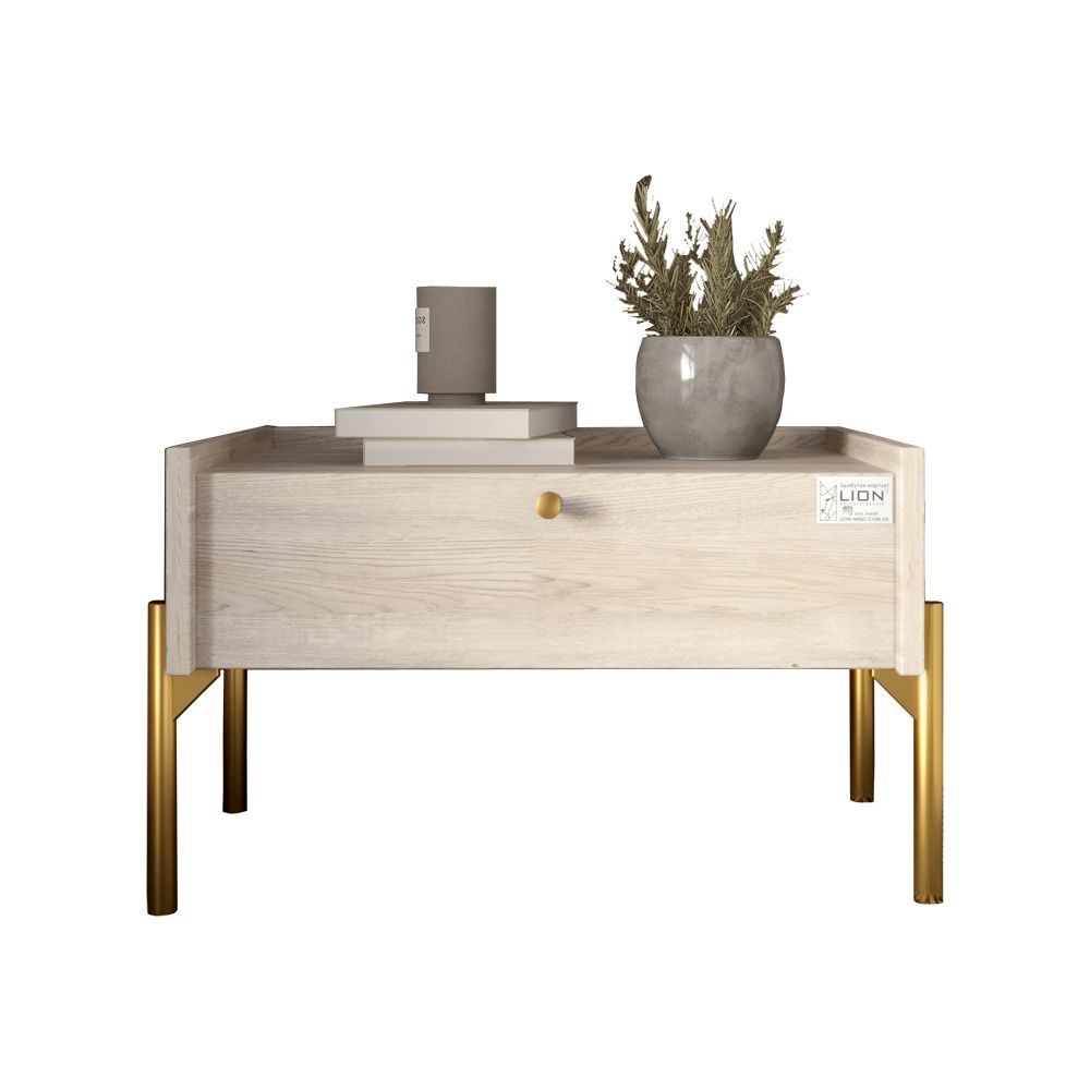 Тумба прикроватная LION Wood с одним ящиком на золотых металлических ножках 50х31,5х40 см самоа дымчатый 17666 фото мебель