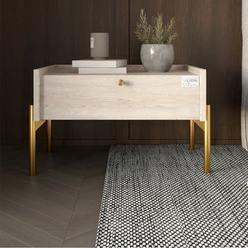 Тумба приліжкова LION Wood з однією шухлядою на золотих металевих ніжках 50х31,5х40 см самоа димчастий 17666 фото меблі
