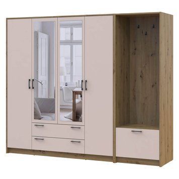 Шкаф для одежды с вешалкой и зеркалом Ронди Doros (Дорос) 4 ДСП 220х52х195 см дуб артизан / кашемир 42005294 фото мебель