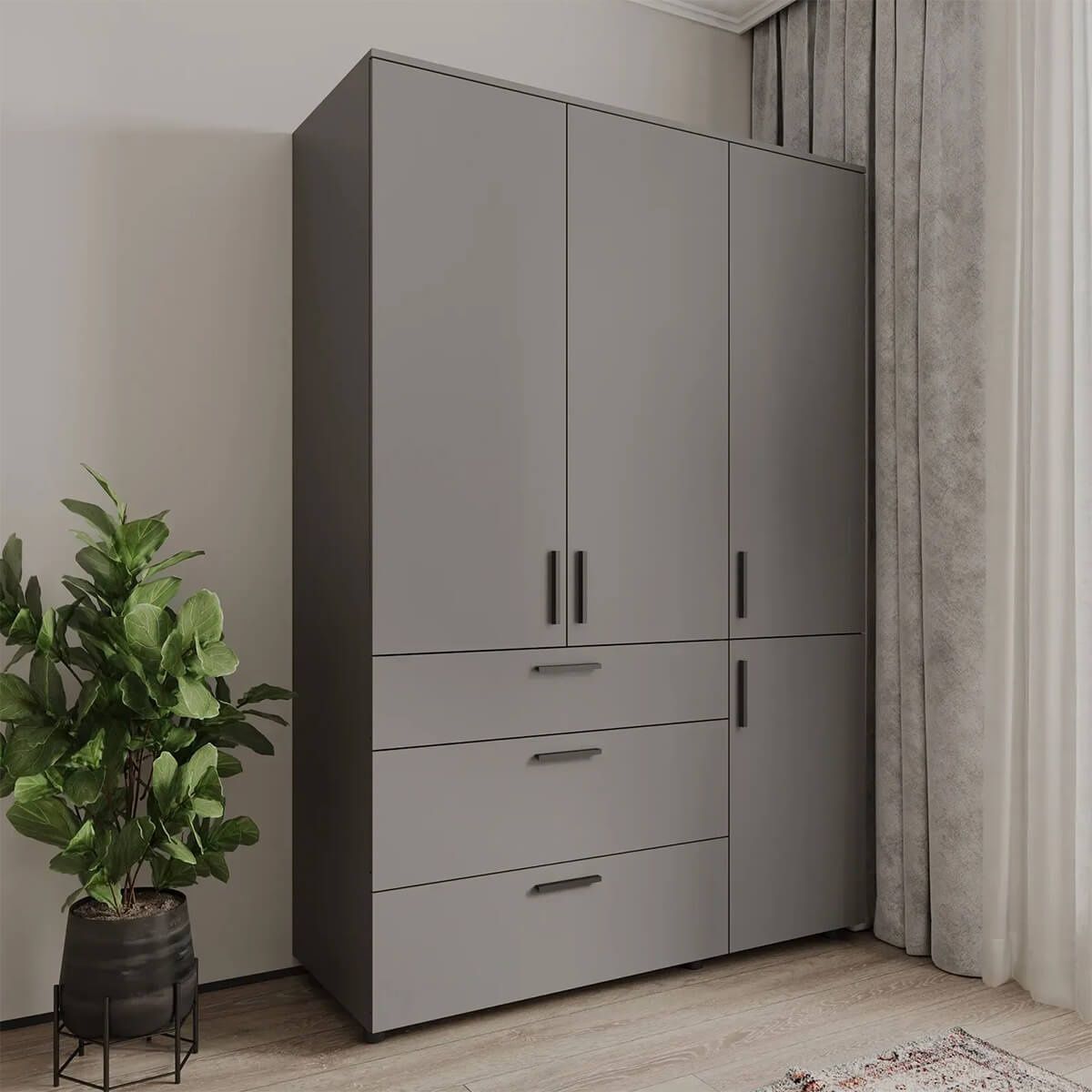 Шафа для одягу Торн Doros (Дорос) 3 ДСП/3Ш (штанга) 135х51,6х200 см антрацит 44900493 фото меблі