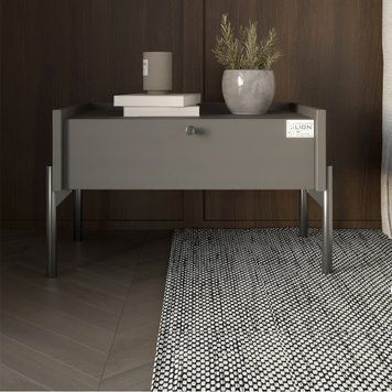 Тумба приліжкова LION Wood з однією шухлядою на чорних металевих ніжках 50х31,5х40 см антрацит 17574 фото меблі