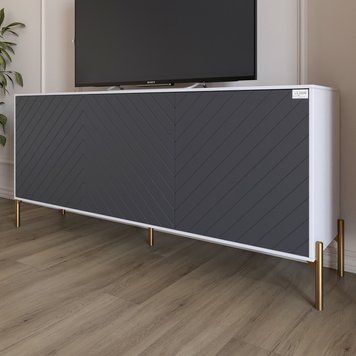 Тумба под телевизор с золотыми металлическими ножками LION Амарант 168x40x76,5 см нимфея альба / графит 18184 фото мебель