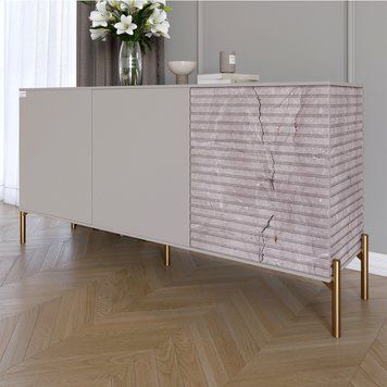 Комод закритий у вітальню на золотих металевих ніжках LION Грей 154x38x76,5 см кашемір / камінь 30661 фото меблі