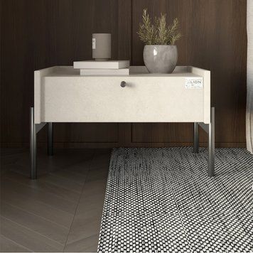 Тумба приліжкова LION Wood з однією шухлядою на чорних металевих ніжках 50х31,5х40 см бетон Style 17575 фото меблі