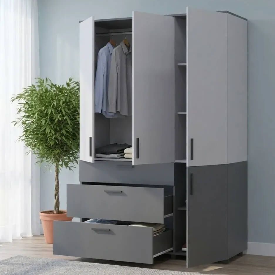 Шафа для одягу Торн Doros (Дорос) 3 ДСП/3Ш (штанга) 135х51,6х200 см антрацит / сірий  44900521 фото меблі