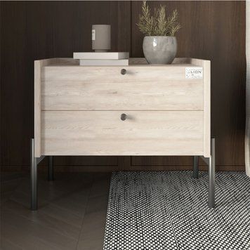 Тумба приліжкова LION Wood з двома шухлядами на чорних металевих ніжках 50х44х40 см самоа димчастий 17783 фото меблі