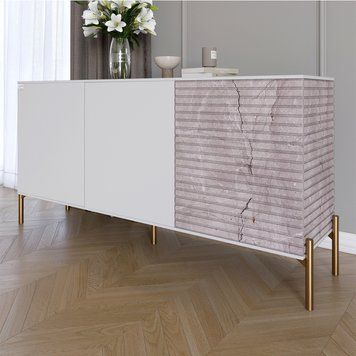 Комод закритий у вітальню на золотих металевих ніжках LION Грей 154x38x76,5 см німфеа альба / камінь 30662 фото меблі
