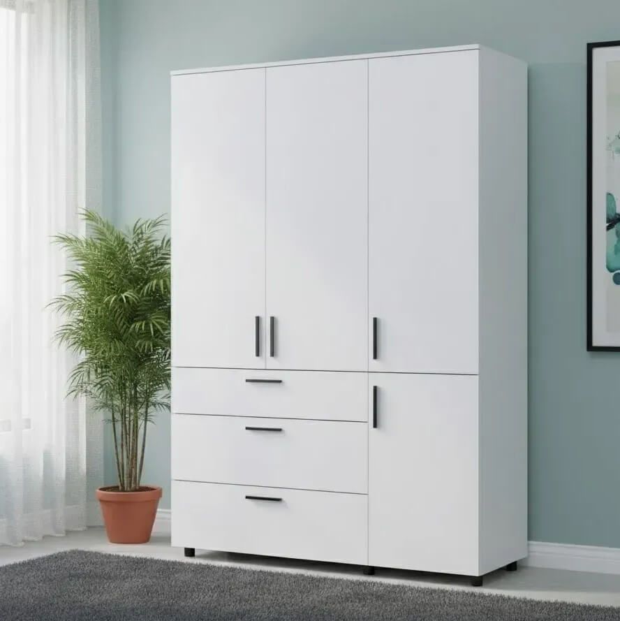 Шкаф для одежды Торн Doros (Дорос) 3 ДСП/3Ш (штанга) 135х51,6х200 см белый 44900485 фото мебель