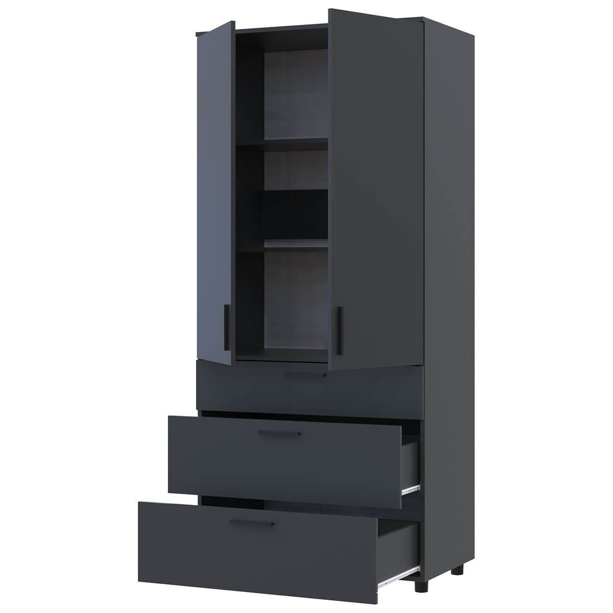 Шафа розпашна Торн Doros (Дорос) 2 ДСП/3Ш (полиці) 90х51,6х200 см антрацит 44900446 фото меблі