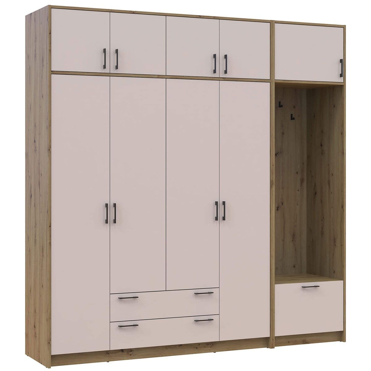 Шкаф для одежды с вешалкой и антресолью Ронди Doros (Дорос) 4 ДСП 220х52х236 см дуб артизан / кашемир 42005296 фото мебель