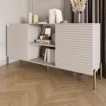 Комод відкритий на золотих металевих ніжках LION Грей 154x38x76,5 см кашемір 18534 фото меблі