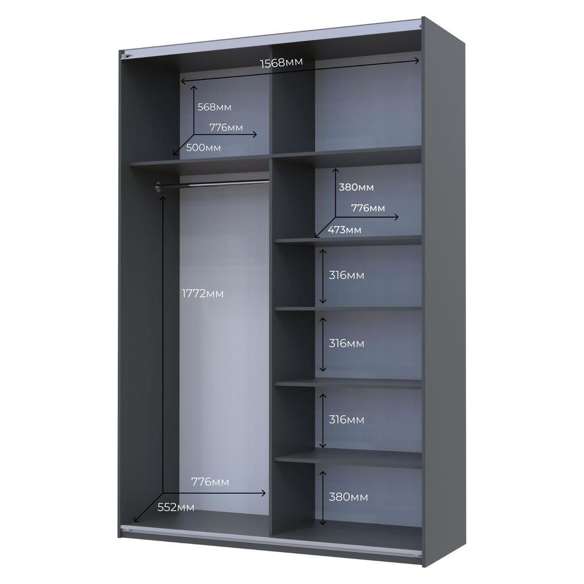 Шафа-купе G-Кайзер Doros (Дорос) 2 ДСП 160х60х240 графіт 42005085 фото меблі