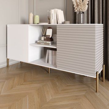 Комод открытый на золотых металлических ножках LION Грей 154x38x76,5 см нимфея альба (белый) 18535 фото мебель