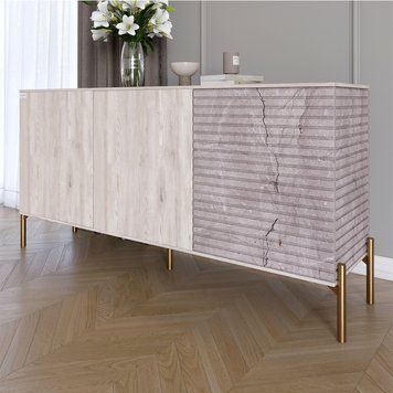 Комод закритий у вітальню на золотих металевих ніжках LION Грей 154x38x76,5 см самоа димчастий / камінь 30664 фото меблі