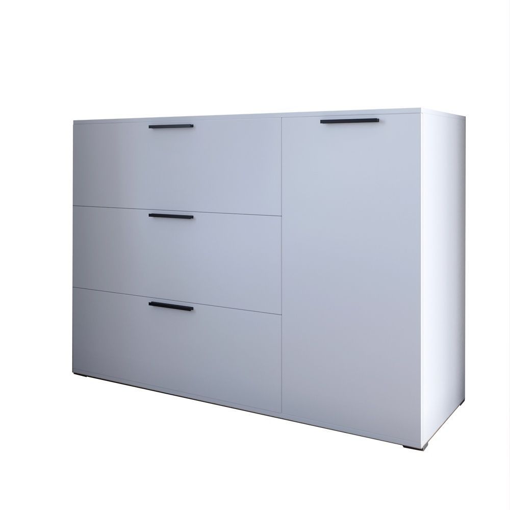 Комод LION Краш з трьома шухлядами та закритими полицями 120x86x43 см німфеа альба (білий) 30889 фото меблі