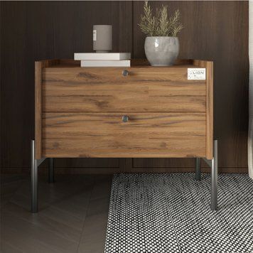 Тумба приліжкова LION Wood з двома шухлядами на чорних металевих ніжках 50х44х40 см дуб ліворно 17786 фото меблі