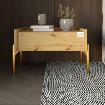 Тумба приліжкова LION Wood з однією шухлядою на золотих металевих ніжках 50х31,5х40 см дуб артизан 17579 фото меблі