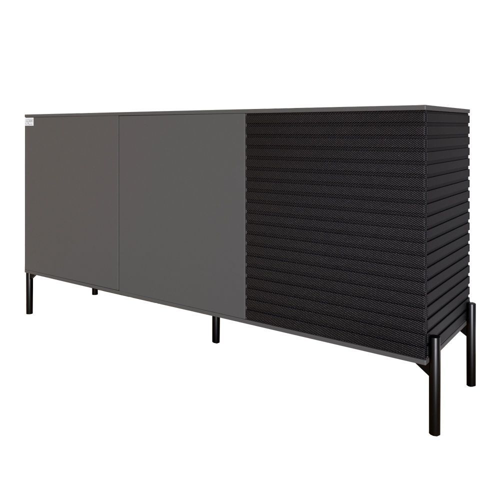 Комод закрытый в гостиную на черных металлических ножках LION Грей 154x30x76,5 см антрацит / асфальт 30485 фото мебель