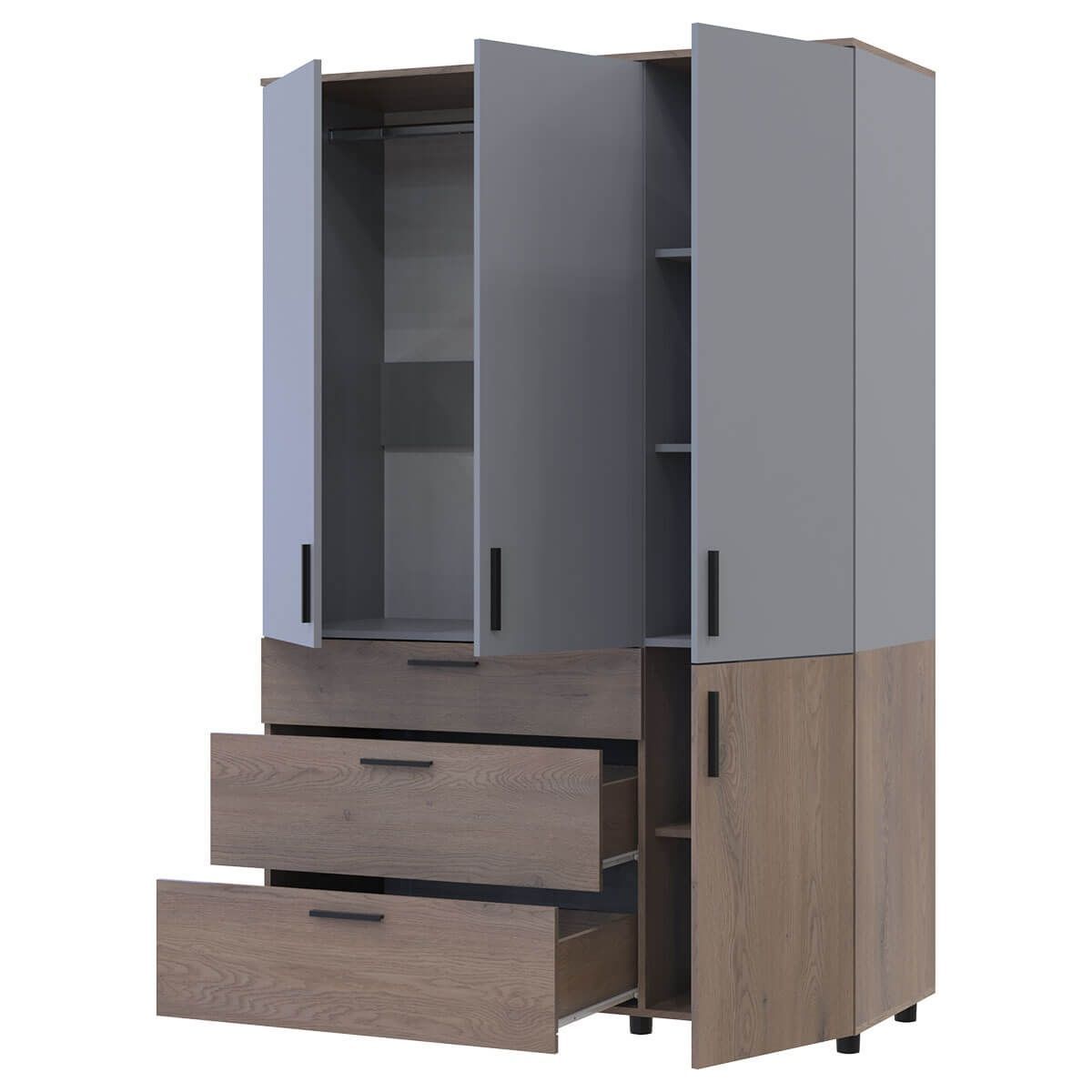Шкаф для одежды Торн Doros (Дорос) 3 ДСП/3Ш (штанга) 135х51,6х200 см кремона канноло / серый 44900505 фото мебель
