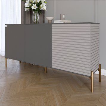 Комод закритий у вітальню на золотих металевих ніжках LION Грей 154x38x76,5 см антрацит / кашемір 30695 фото меблі