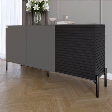 Комод закритий у вітальню на чорних металевих ніжках LION Грей 154x30x76,5 см антрацит / асфальт 30485 фото меблі