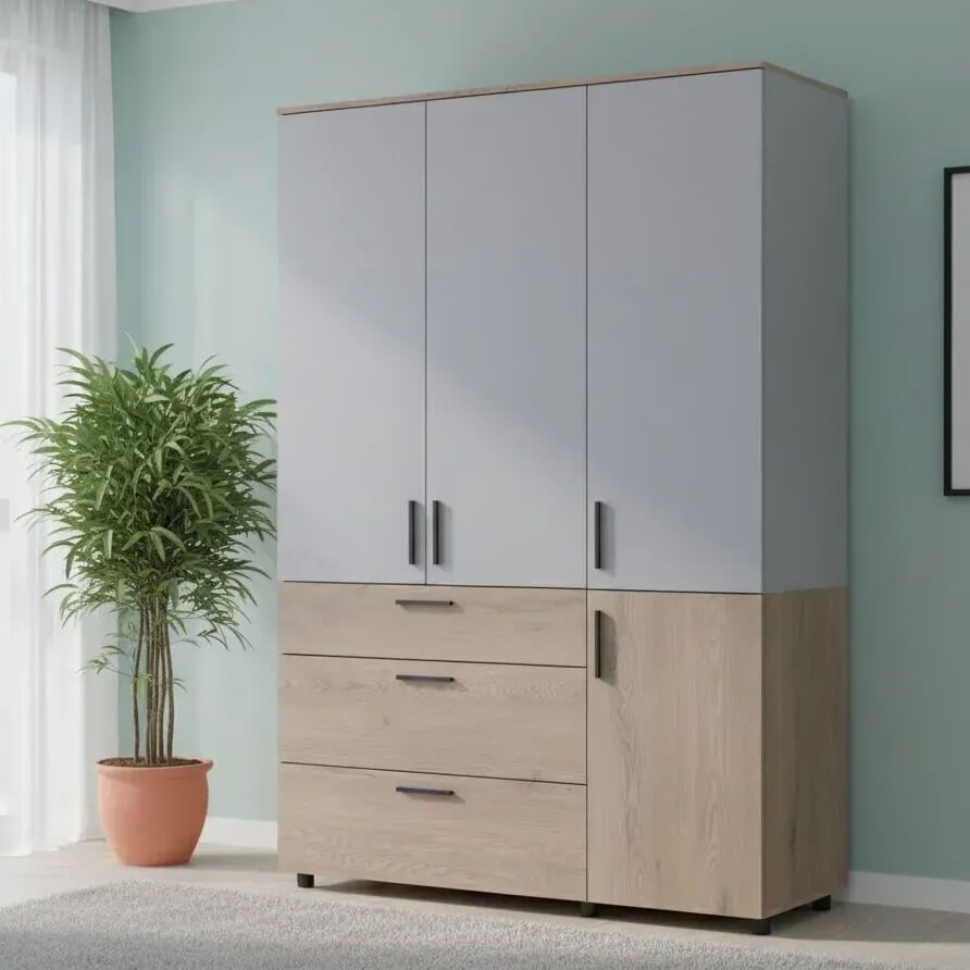 Шкаф для одежды Торн Doros (Дорос) 3 ДСП/3Ш (штанга) 135х51,6х200 см кремона канноло / серый 44900505 фото мебель