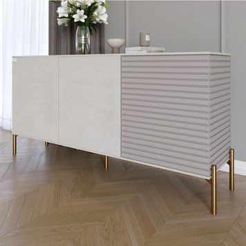 Комод закритий у вітальню на золотих металевих ніжках LION Грей 154x38x76,5 см бетон Style / кашемір 30696 фото меблі
