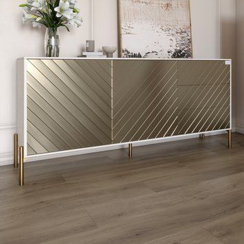 Комод з золотими металевими ніжками LION Амарант 168x40x76,5 см бетон Style / перламутровий металік 17738 фото меблі
