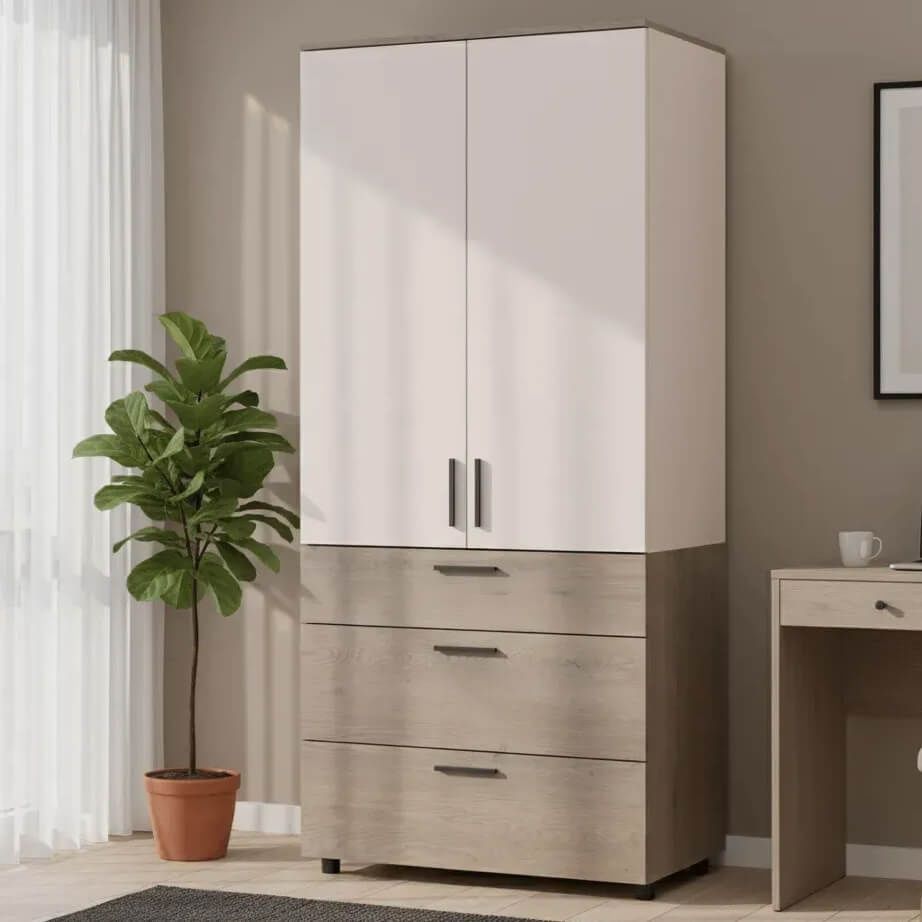 Шафа розпашна Торн Doros (Дорос) 2 ДСП/3Ш (полиці) 90х51,6х200 см кремона канноло / кашемір 44900454 фото меблі