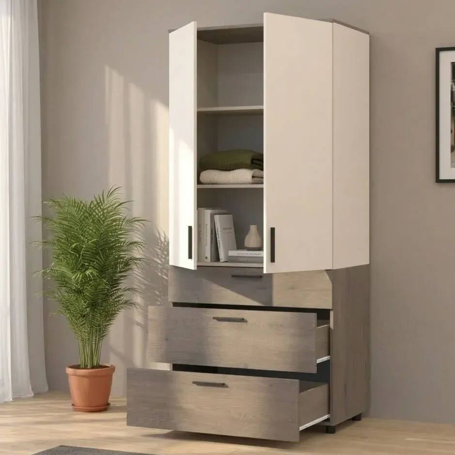 Шафа розпашна Торн Doros (Дорос) 2 ДСП/3Ш (полиці) 90х51,6х200 см кремона канноло / кашемір 44900454 фото меблі
