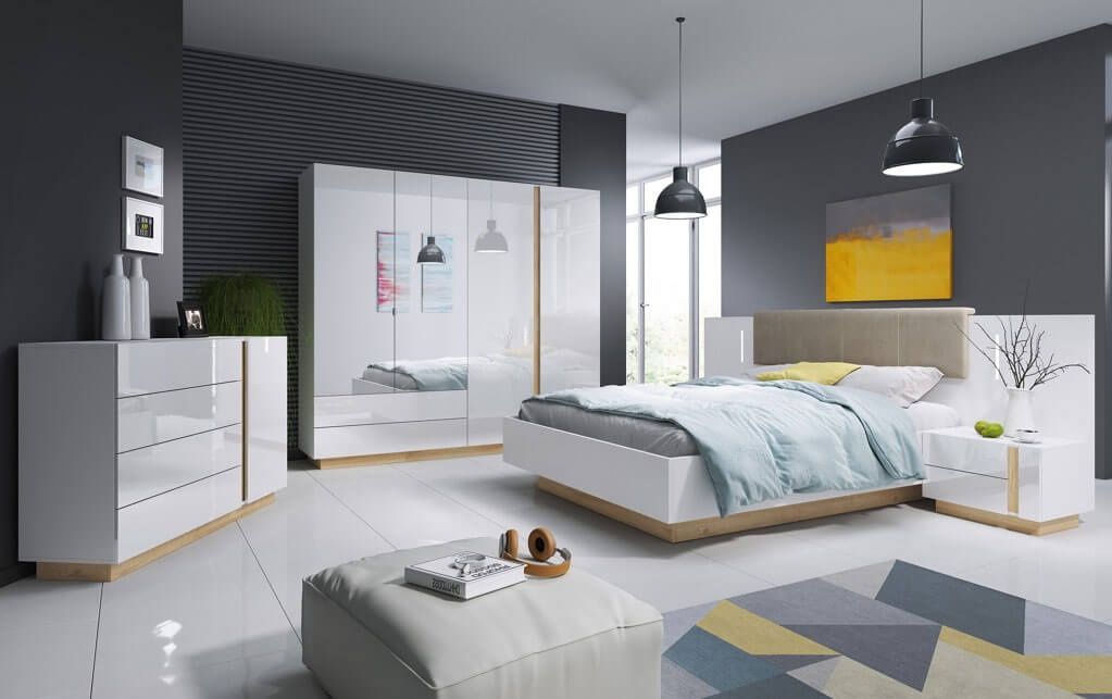 Шафа Perfect Home Арко / Arco (Marco) 4D2S/220 4-дверна з 2 шухлядами 220 см білий глянець / дуб грандсон PHARCO12B фото меблі