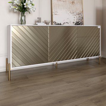 Комод с золотыми металлическими ножками LION Амарант 168x40x76,5 см нимфея альба / перламутровый металлик 17739 фото мебель