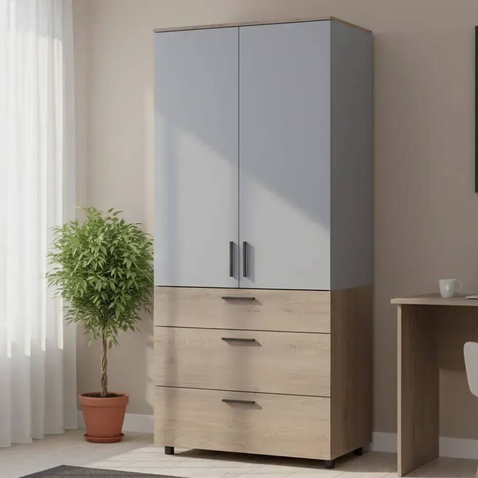 Шкаф распашной Торн Doros (Дорос) 2 ДСП/3Ш (полки) 90х51,6х200 см кремона канноло / серый 44900458 фото мебель