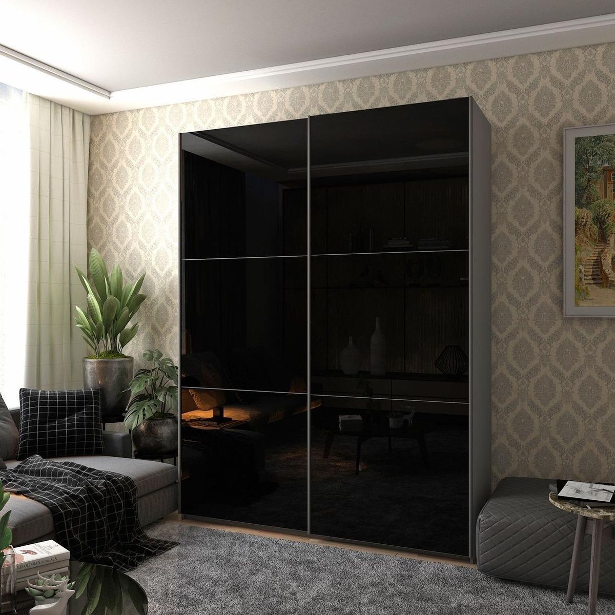 Шкаф-купе G-Кайзер Doros (Дорос) 2 Стекло 180х60х240 графит / черный 42005016 фото мебель