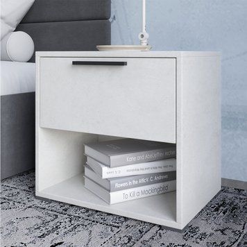 Тумба приліжкова LION Краш з шухлядою 45x43x32 см бетон Style 30866 фото меблі