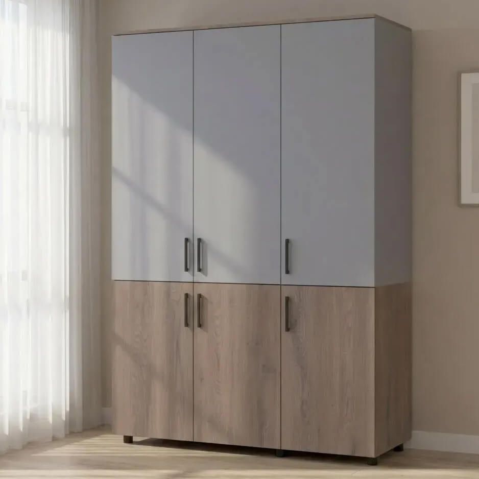 Шкаф распашной Торн Doros (Дорос) 3 ДСП (полки) 135х51,6х200 см кремона канноло / серый 44900504 фото мебель