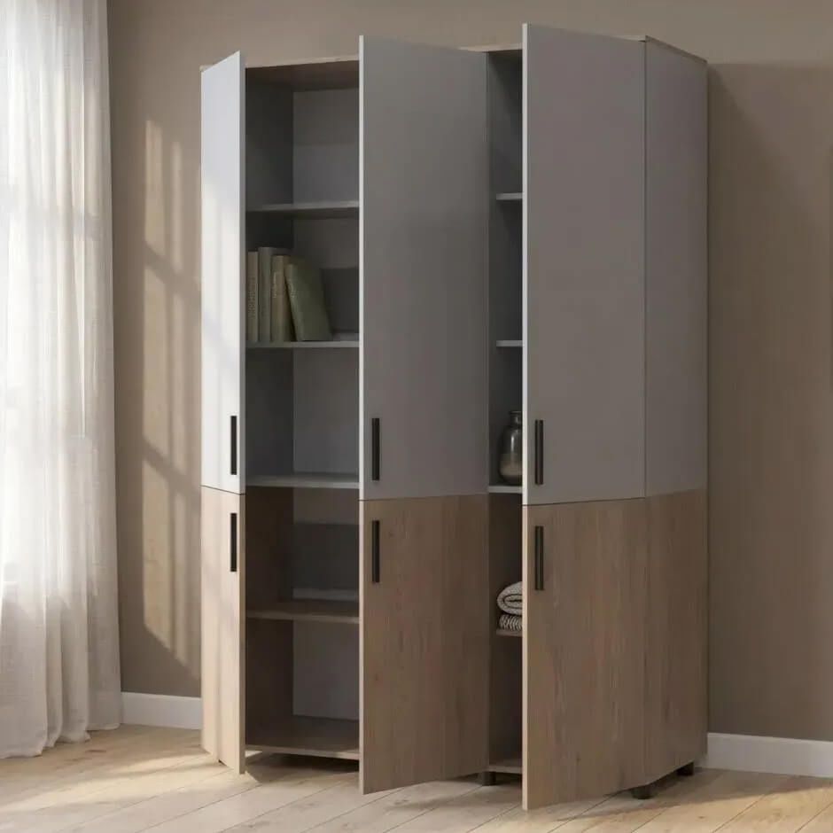 Шкаф распашной Торн Doros (Дорос) 3 ДСП (полки) 135х51,6х200 см кремона канноло / серый 44900504 фото мебель