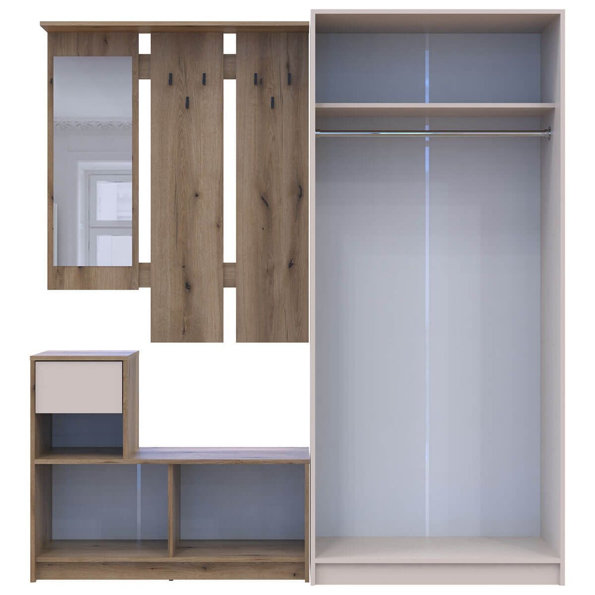 На фото вигляд спереду наповнення передпокою Бела Doros (Дорос) та шафа Promo 2 ДСП дуб евок / кашемір