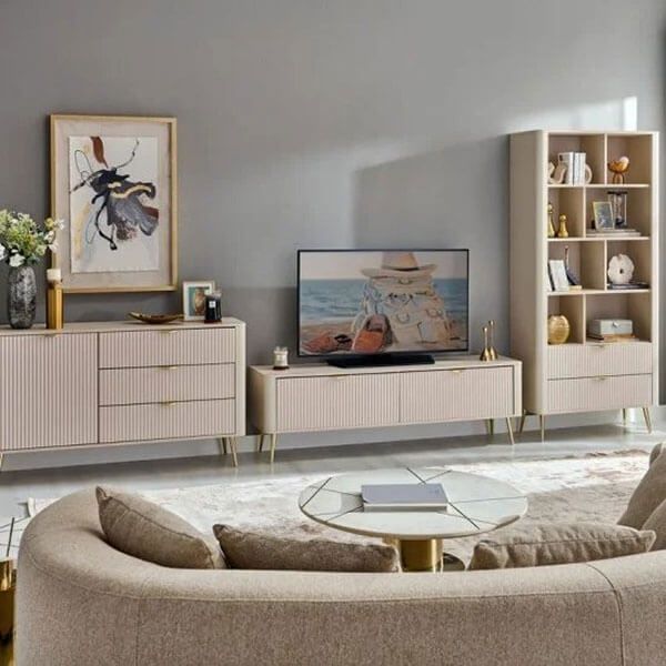 Стеллаж Perfect Home Ланте / Lante 2S с 2 ящиками золотые ножки бежевый 12375673 фото мебель