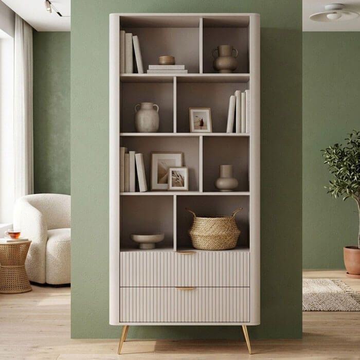 Стеллаж Perfect Home Ланте / Lante 2S с 2 ящиками золотые ножки бежевый 12375673 фото мебель