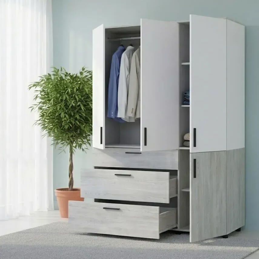 Шкаф для одежды Торн Doros (Дорос) 3 ДСП/3Ш (штанга) 135х51,6х200 см сосна натти / белый 44900509 фото мебель
