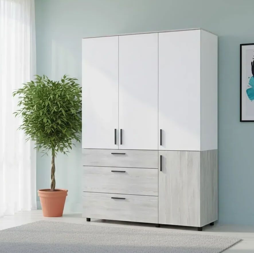 Шкаф для одежды Торн Doros (Дорос) 3 ДСП/3Ш (штанга) 135х51,6х200 см сосна натти / белый 44900509 фото мебель
