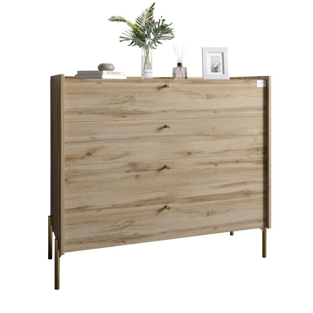 Комод із 4 шухлядами LION Wood на золотих металевих ніжках 100х90х45 см дуб аппалачі 17891 фото меблі