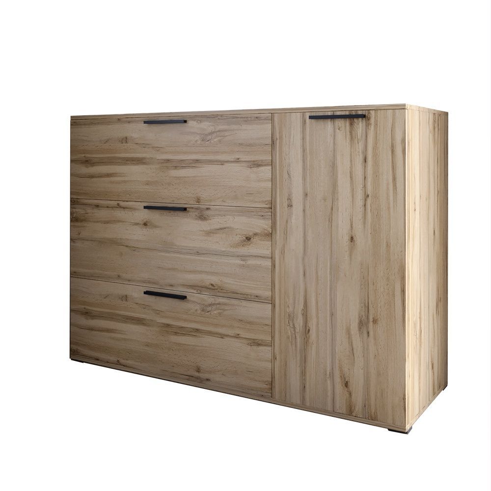 Комод LION Краш с тремя ящиками и закрытыми полками 120x86x43 см дуб аппалачи 30894 фото мебель