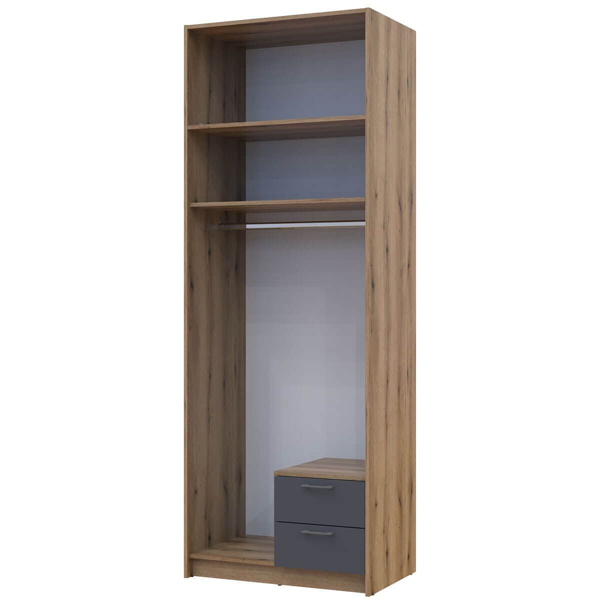 На фото вигляд збоку наповнення шафи з антресоллю Ронді Doros (Дорос) 2 ДСП дуб артизан / графіт