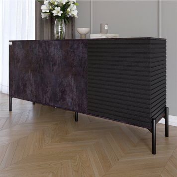 Комод закритий у вітальню на чорних металевих ніжках LION Грей 154x30x76,5 см бетон темний / асфальт 30489 фото меблі