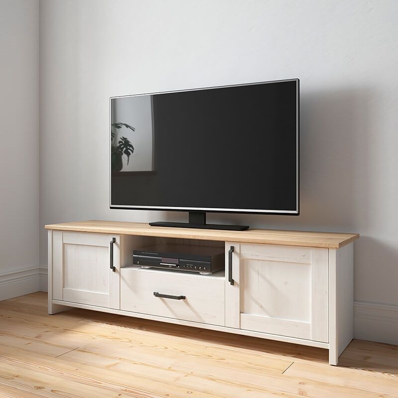 Тумба ТВ RTV2D1S LOKSA BRW сосна andersen біла / дуб грандсон S455-RTV2D1S-APW фото меблі