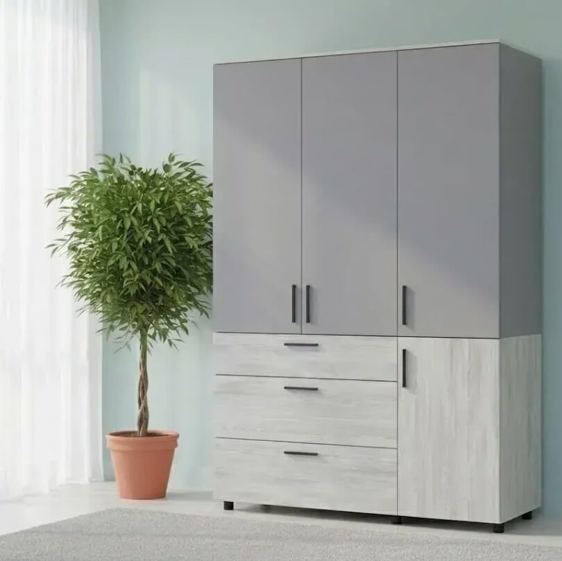 Шафа для одягу Торн Doros (Дорос) 3 ДСП/3Ш (штанга) 135х51,6х200 см сосна натті / сірий  44900513 фото меблі